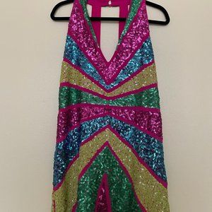 Multi-Colored Sequined Mini Dress.